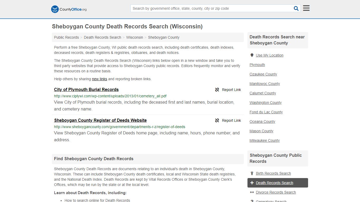 Death Records Search - Sheboygan County, WI (Death ...